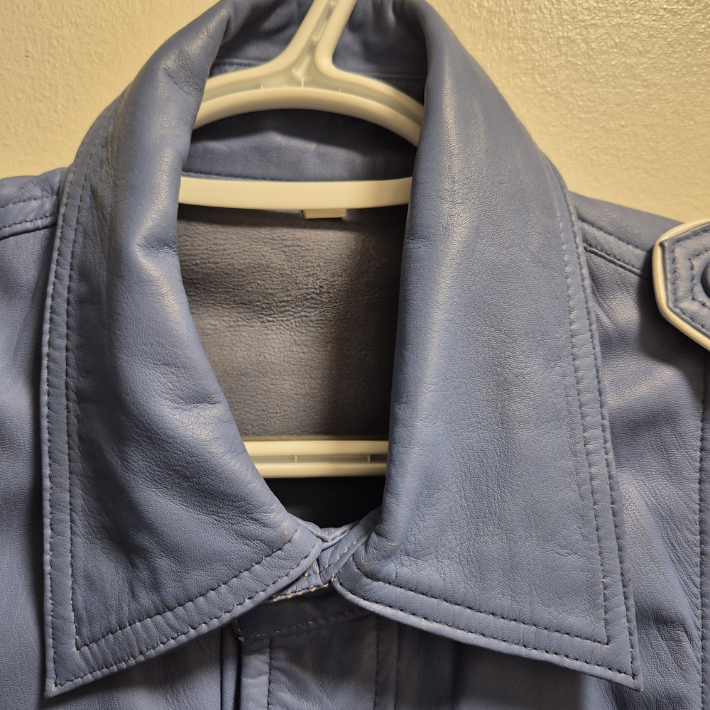 Leather  Blue Short Sleeve Shirt Jacket " DICOUNTED " - Picture 3 of 16